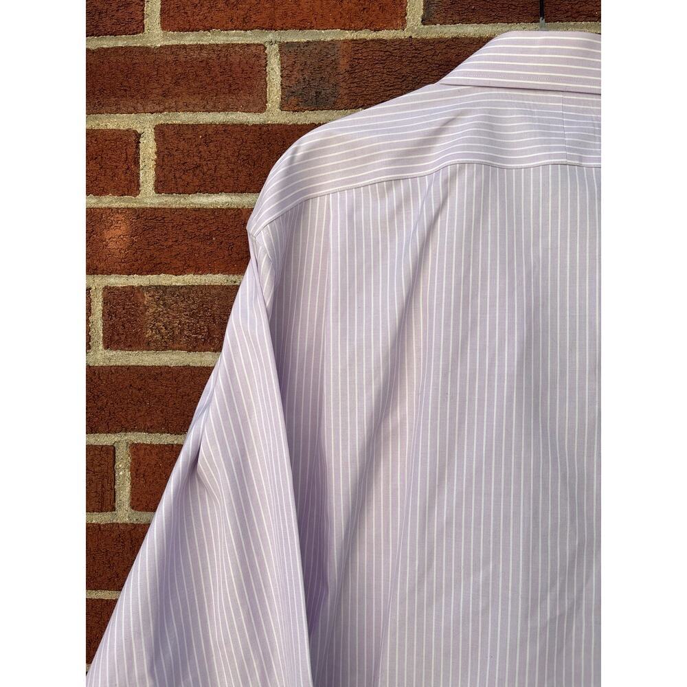 Jos A Bank Traveler Dress Shirt 17 34 Purple White Stripe 100% Cotton Mens - Picture 11 of 12